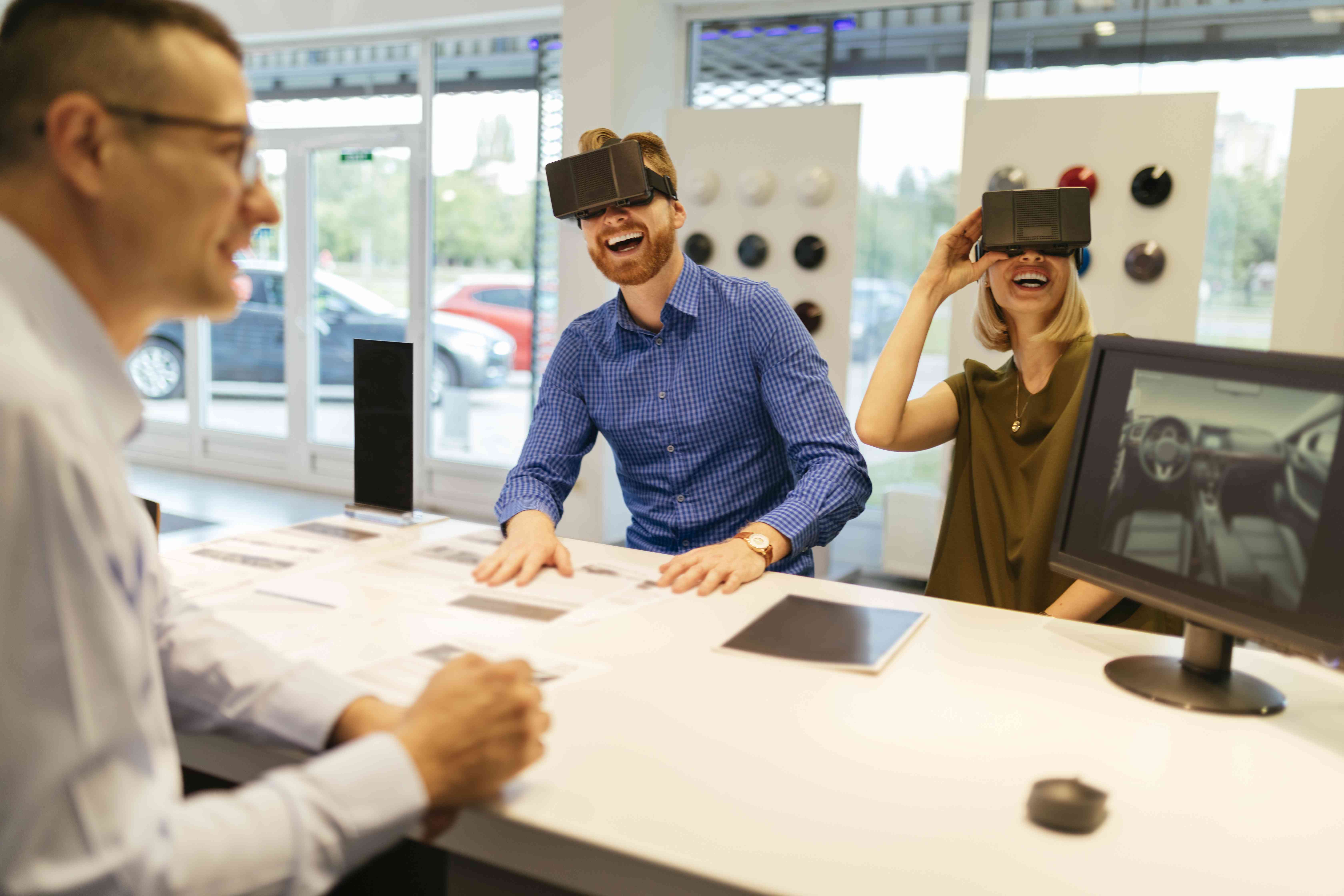 Customers in a store using new technology